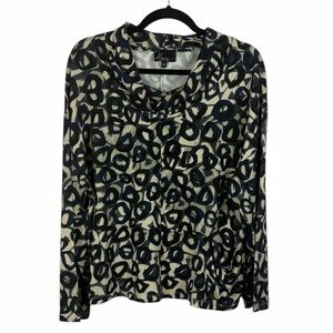 Olivia by Habitat Cowl Neck Top Navy Cream Abstract Print Size Large